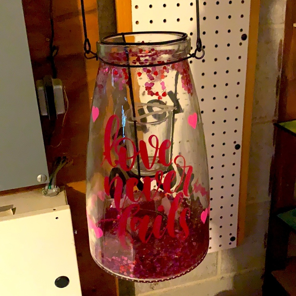 Love never fails candle lantern